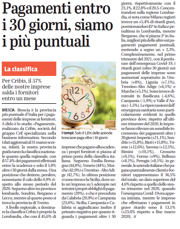 CRIBIS 210609 GIORNALE DI BRESCIA