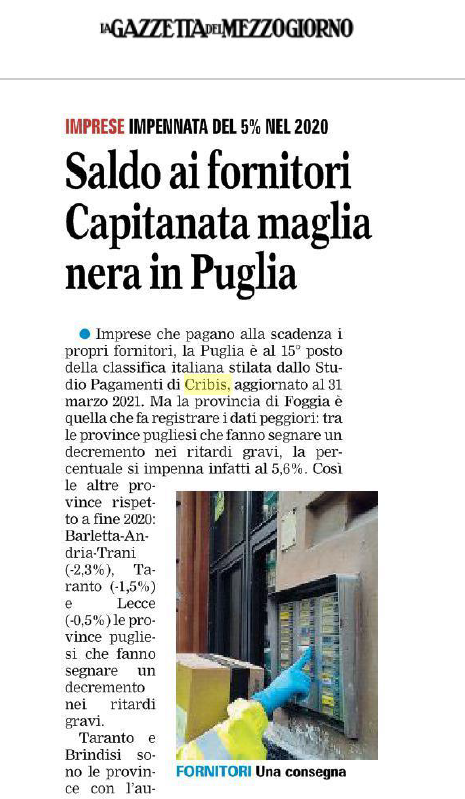 CRIBIS 210611 LA GAZZETTA DEL MEZZOGIORNO FG